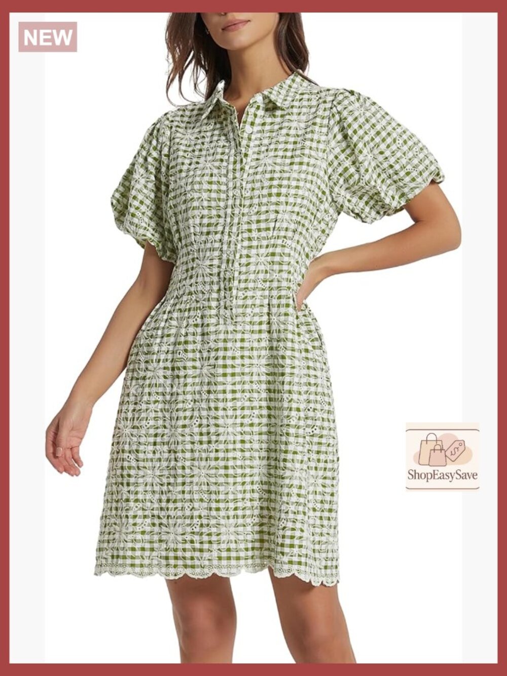 Pleated Mini Shirt Dress Embroidered Gingham Casual Chic Summer Style